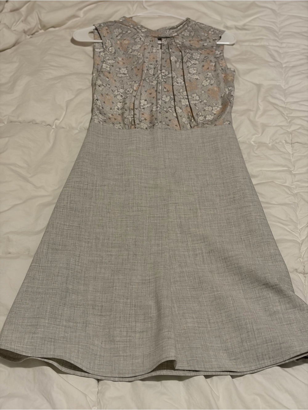 Rebecca Taylor Tailored Sleeveless Midi Dress in Light Gray and Cream